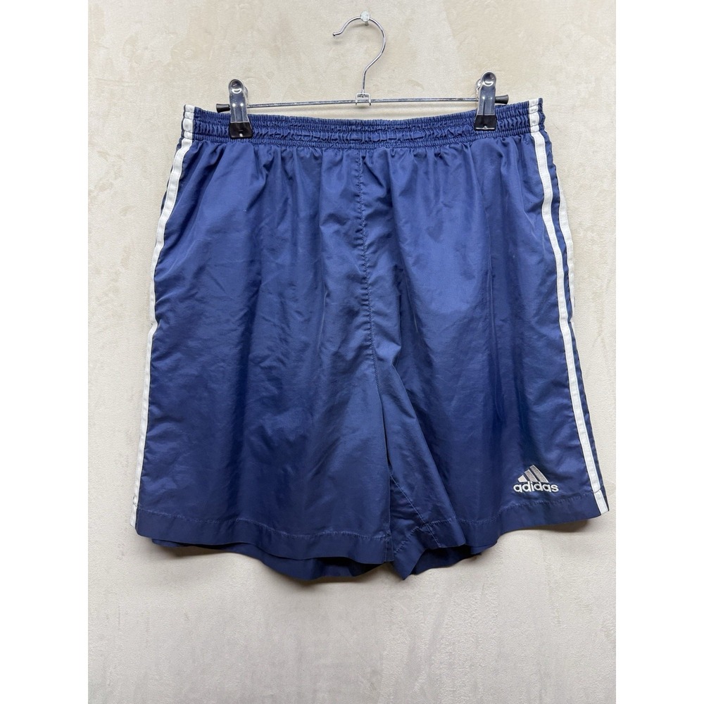 Vintage Adidas Shorts Men XL Navy Blue Y2K Track Soccer Nylon 3 Stripe Athletic